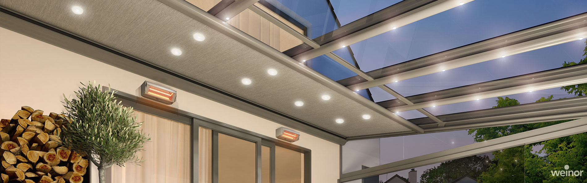 Terrassendach mit Markise, Heizsystem und Lichtleisten © weinor
